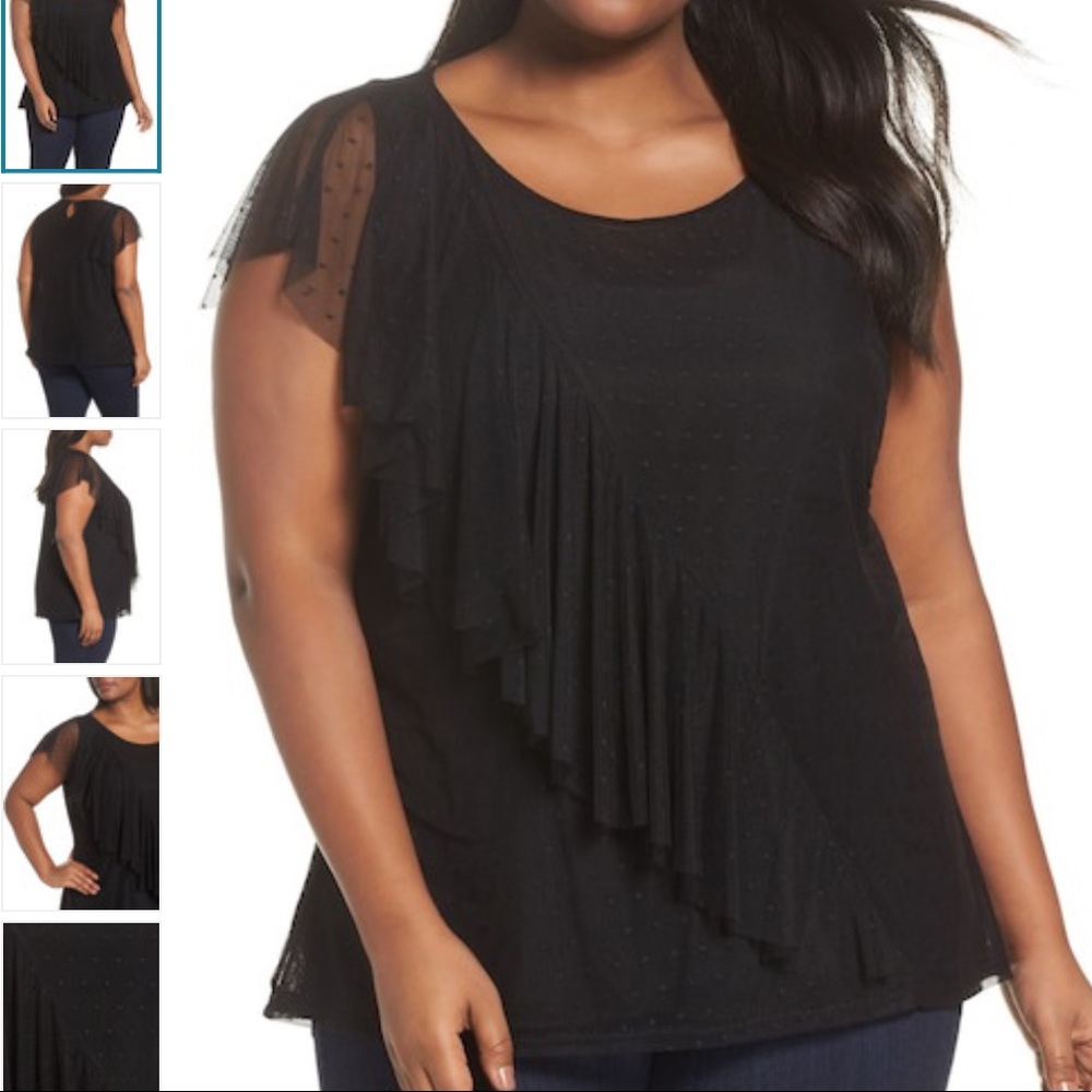Nordstrom Sejour Mesh Dot Ruffle Asymmetrical Top
